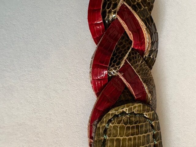 Vintage Burgundy/Olive Green Lizard Belt 5 Green braid larger