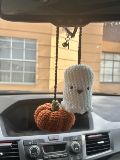 Halloween Themed Car Rear View Mirror Hanging Charm- Ghost & Pumpkin