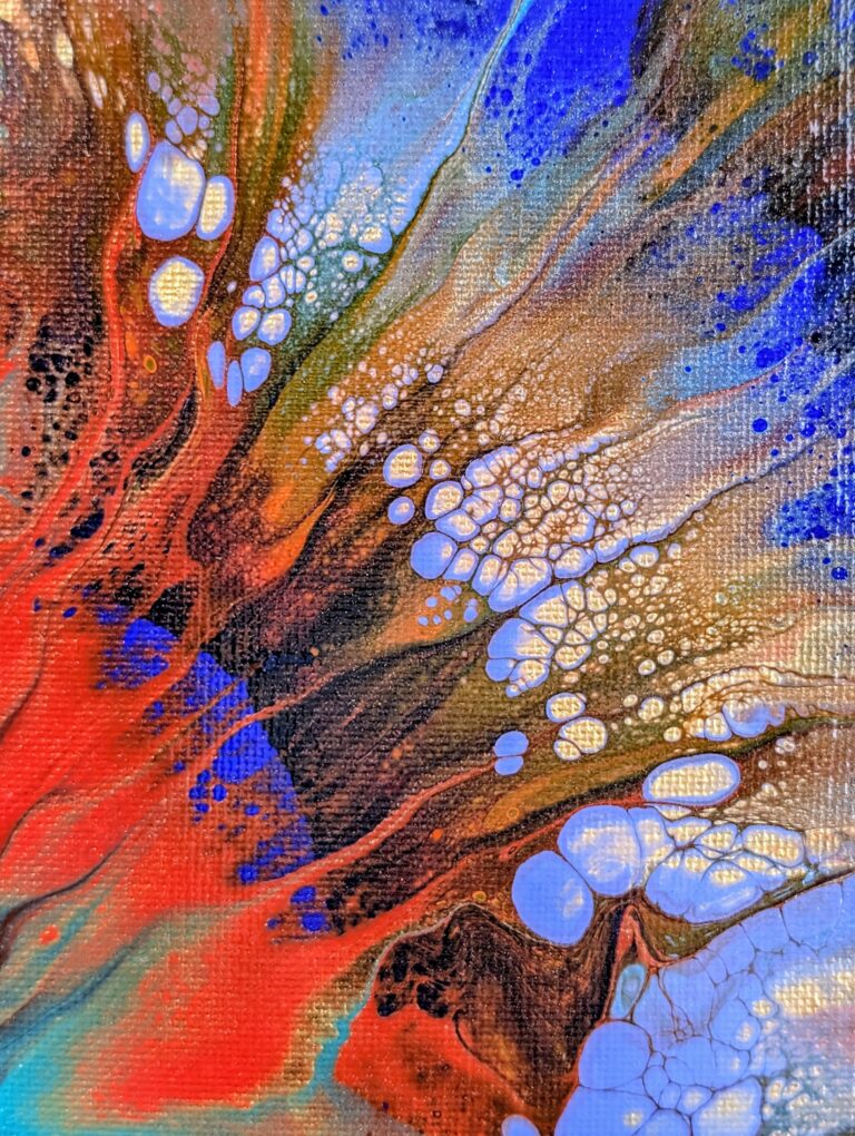 A close-up of some of the cells and lacing in this painting.