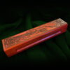 Exotic Hardwood Dice Box with Ranger motif on lid, pictured closed and ready for travel.