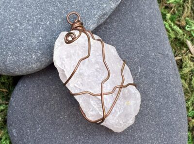 Copper Wire Wrapped Rose Quartz Pendant (Pendant Only)