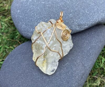 Copper Wire Wrapped Yellow Calcite Pendant (Pendant Only)