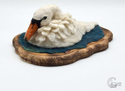 Needle felt beautiful grieving swan