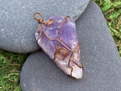 Copper Wire Wrapped Purple Fluorite Pendant (Pendant Only)