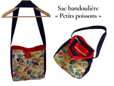 Sac bandoulière « Petits poissons » – Handmade Crossbody Bag – Medium size (14" x 14")