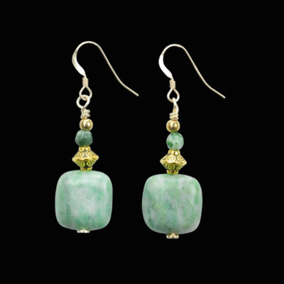 Pale green Ching Hai Jade earrings. This type of stone is also known as Sky Mountain Jade. This is not true jade but actually is the mineral dolomite.