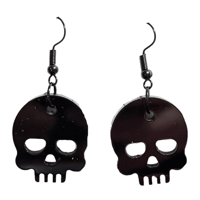 Black Skull Acrylic Dangle Earrings 1 in