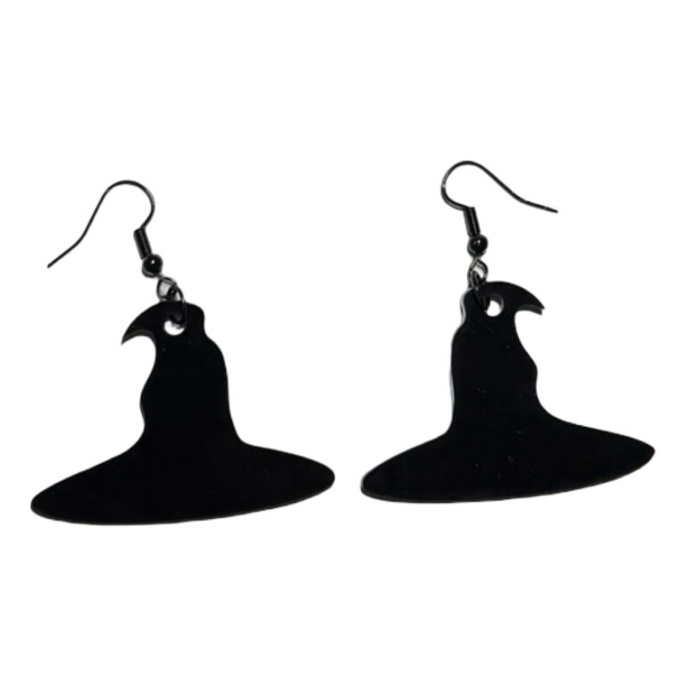 Black Witch Hat Acrylic Dangle Earrings 1.25 in