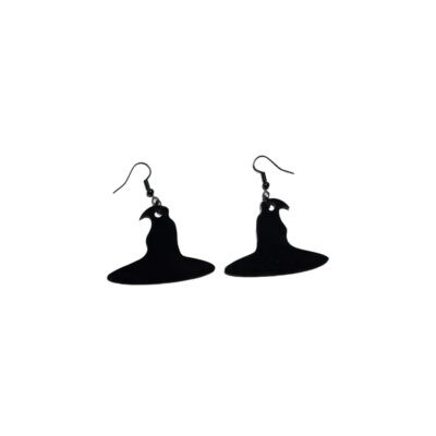 Black Witch Hat Acrylic Handmade Dangle Earrings for Halloween