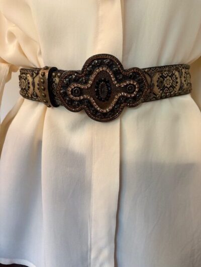 Brocade belt on model