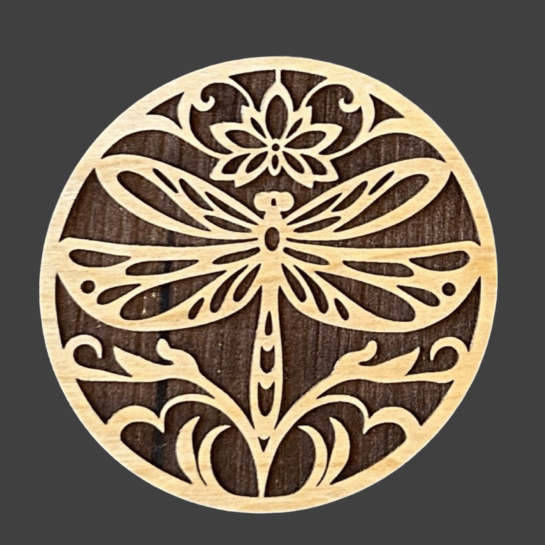 Dragonfly Laser Cut Lightweight Wood Coasters Set of 4 1.4 in Thick Cherry Plywood 4x4 in