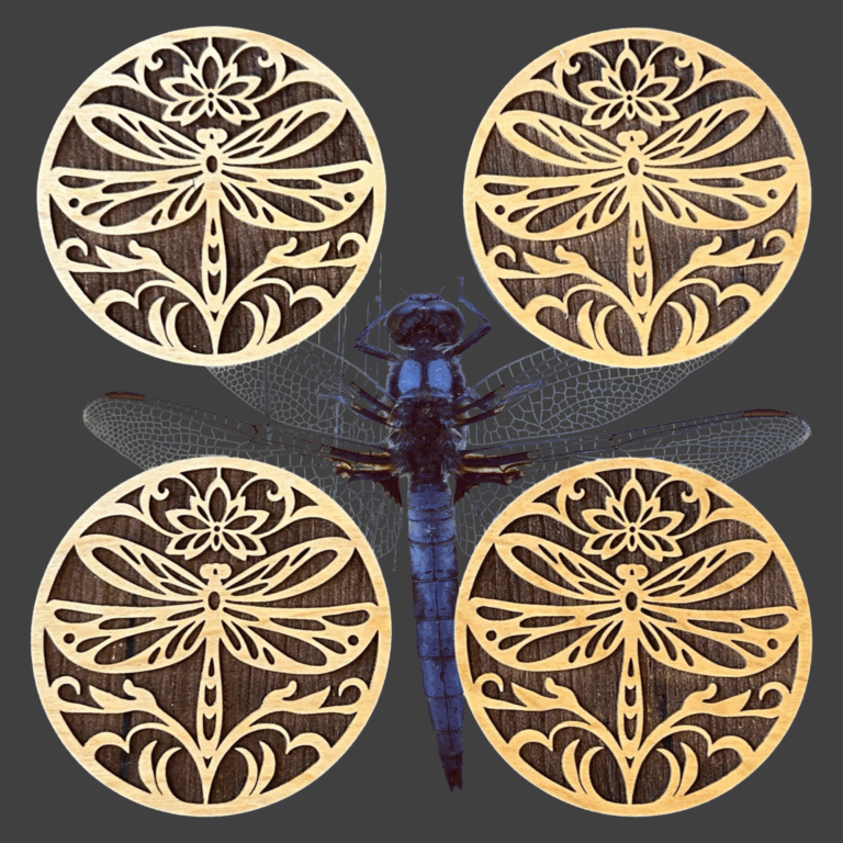 Dragonfly Laser Cut Lightweight Wood Coasters Set of 4
