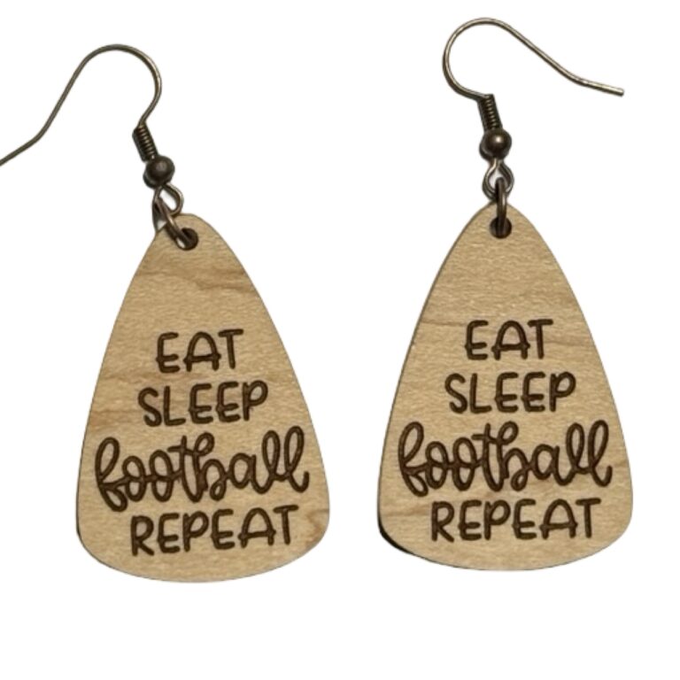 Eat Sleep Football Repeat Wood Dangle Earrings Med Maple Hardwood 1.5 in