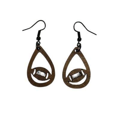 Football Teardrop Handmade Wood Dangle Earrings