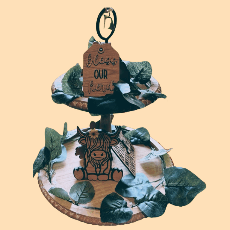 Highland Cow Tiered Tray Decor Set 2
