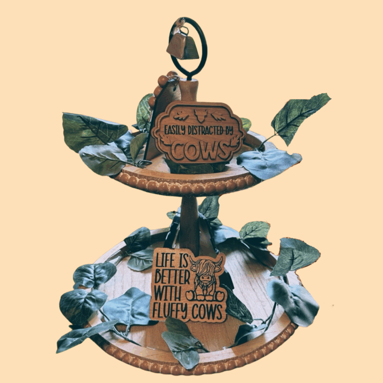 Highland Cow Tiered Tray Decor Set