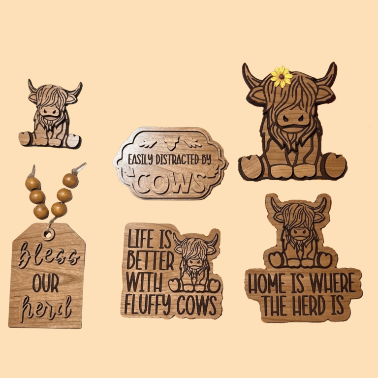 Highland Cow Tiered Tray Decor Set of 6