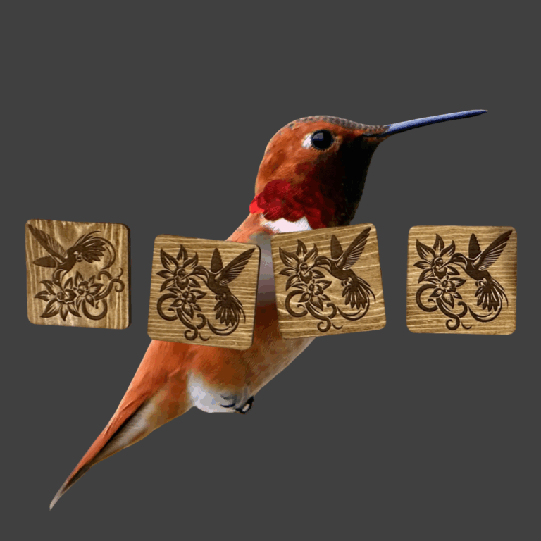 Hummingbird Coasters 1.4 in Thick Maple Plywood 4x4 in Set of 4