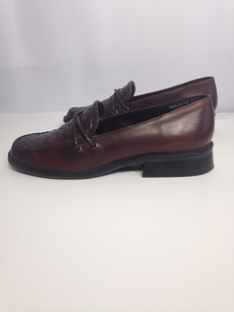 Brown loafers full side view
