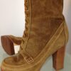 Tan Lace Up boots close view