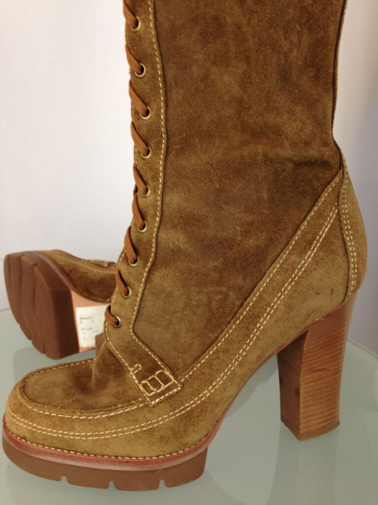 Tan Lace Up boots close view
