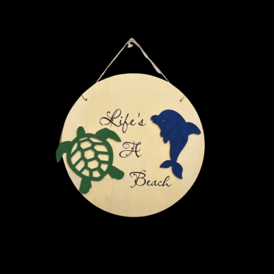 Lifes A Beach Round Wood Sign Coastal Home Decor