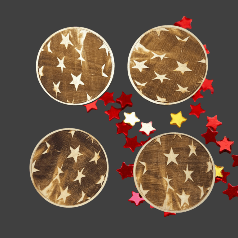 Patriotic Star Wood Coaster 1.4 in thick maple plywood 4x4 Set of 4