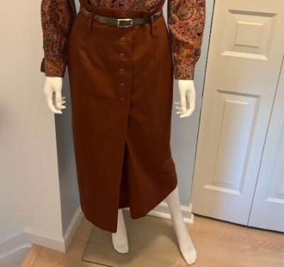 Vintage Chestnut Brown Midi Column Skirt