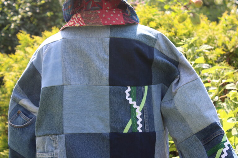 Upcycled Denim Jacket Back view closeup