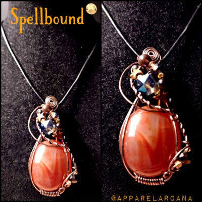 Spellbound ~ Banded Agate Silver Obsidian Hematite & Glass Wire Wrap Halloween Pendant