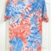 A pink and blue tie-dye shirt in a crumple pattern. Large.
