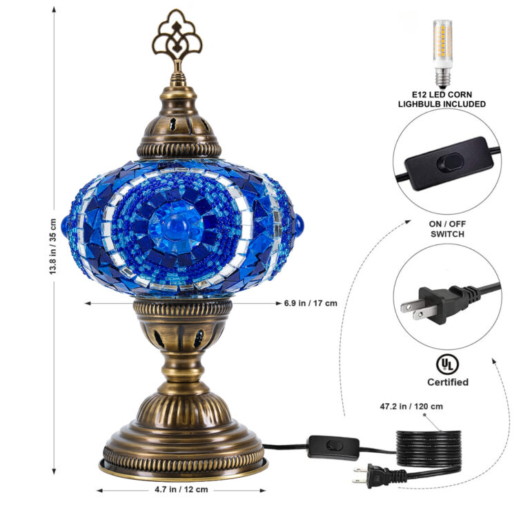 Mozaist Turkish Mosaic Table Lamp, Blue Color Hand Made Table Lamp with Led Light Bulb 2 0001 2