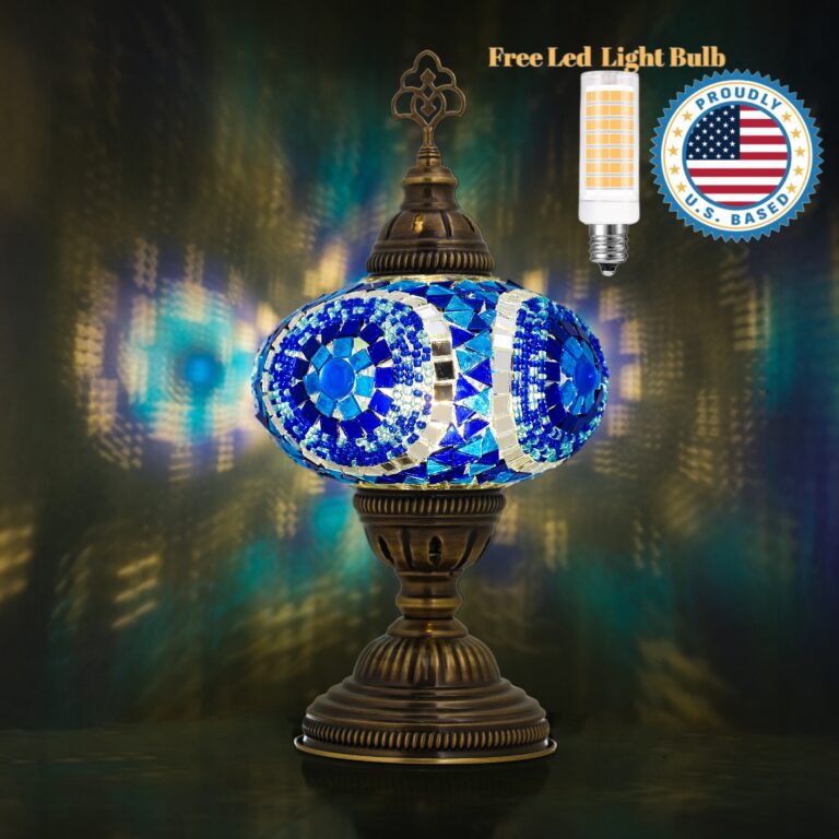 Mozaist Turkish Mosaic Table Lamp, Blue Color Hand Made Table Lamp with Led Light Bulb 3 1 0005 Katman 2 kopyasi