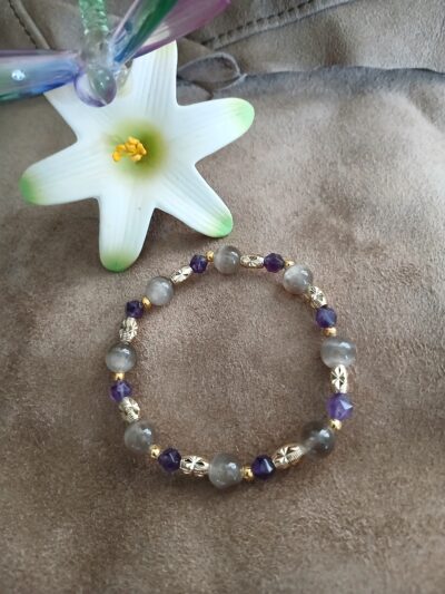 "Purpose Led" - Amethyst & Greige Selenite Stretch Bracelet