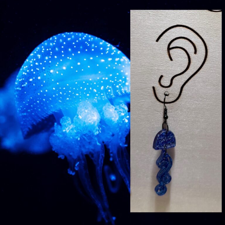 Blue Glitter Jellyfish Acrylic Handmade Dangle Earrings 4 Blue Glitter Jellyfish Acrylic Dangle Earrings 2