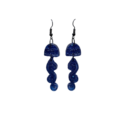 Blue Glitter Jellyfish Acrylic Handmade Dangle Earrings