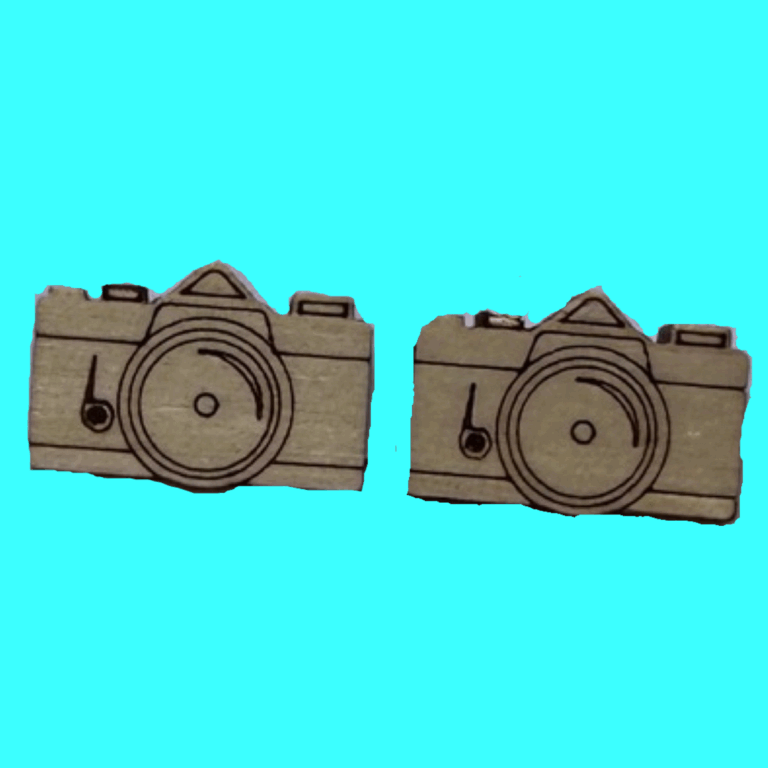 Camera Stud Wood Earrings 1