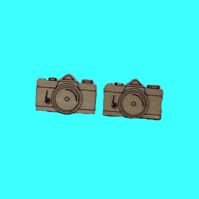 Laser Cut Wood Camera Stud Earrings: Handmade Poplar Wood Jewelry