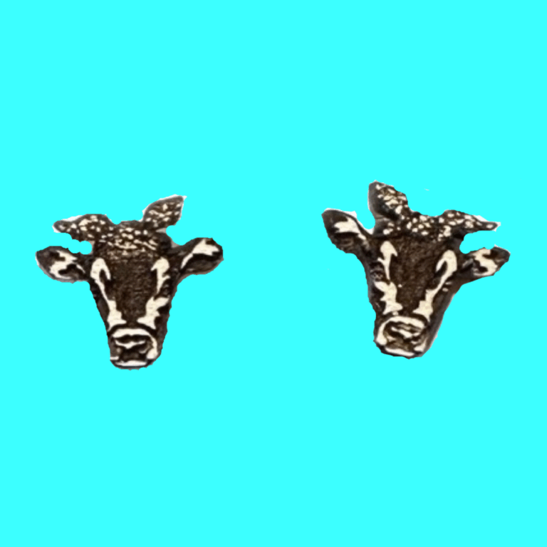 Cow With Bandana Stud Wood Earrings 1