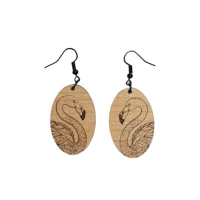 Tropical Flamingo Bird Engraved Handmade Dangle Earrings