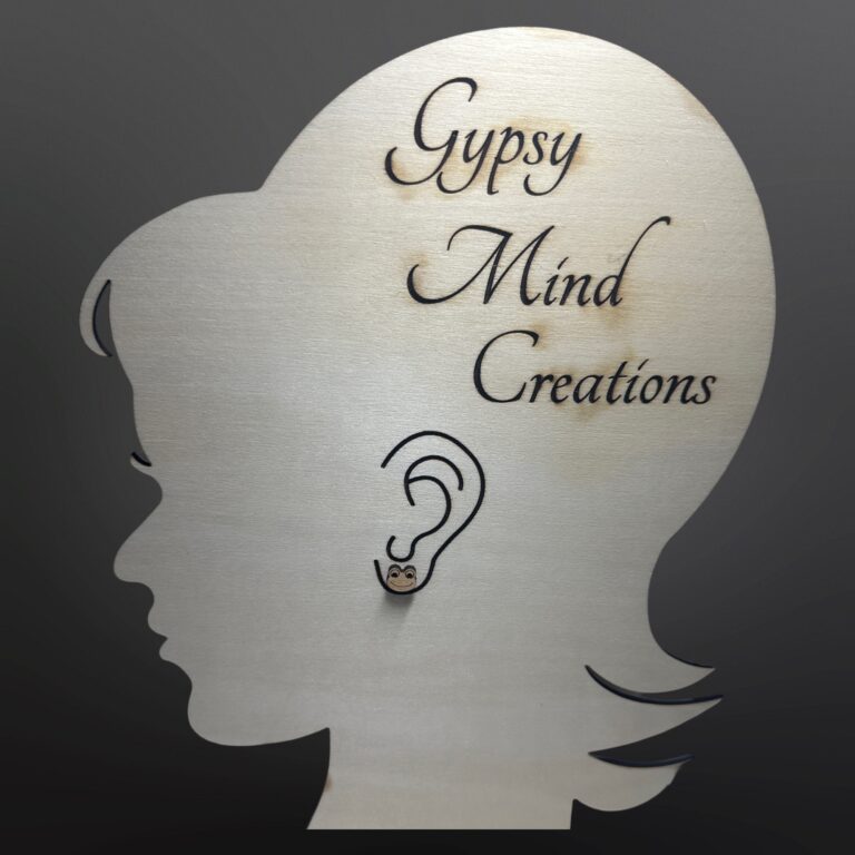 Frog Wood Stud Earrings Handmade Laser Cut Design 3 Frog Stud Wood Earrings Med Maple Plywood .25 in