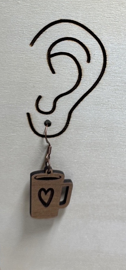 Heart Coffee Cup Handmade Wood Dangle Earrings 4 Heart Coffee Cup Wood Dangle Earrings 2
