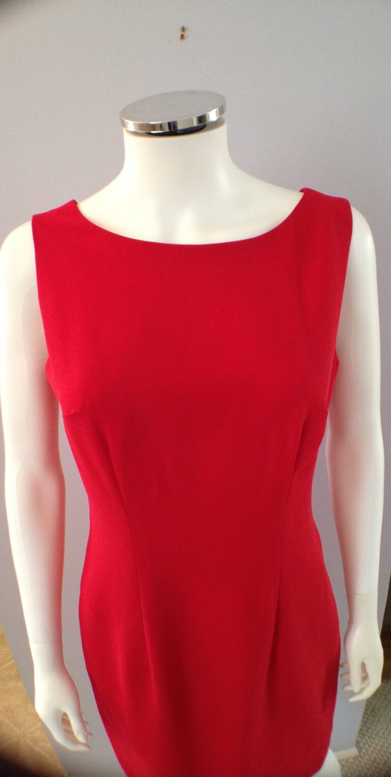 Red Shift Dress close up dart seams