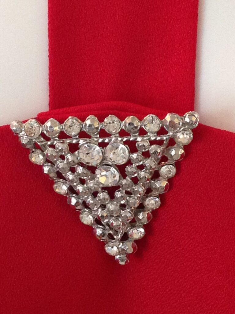 Red Halter Dress close up broach