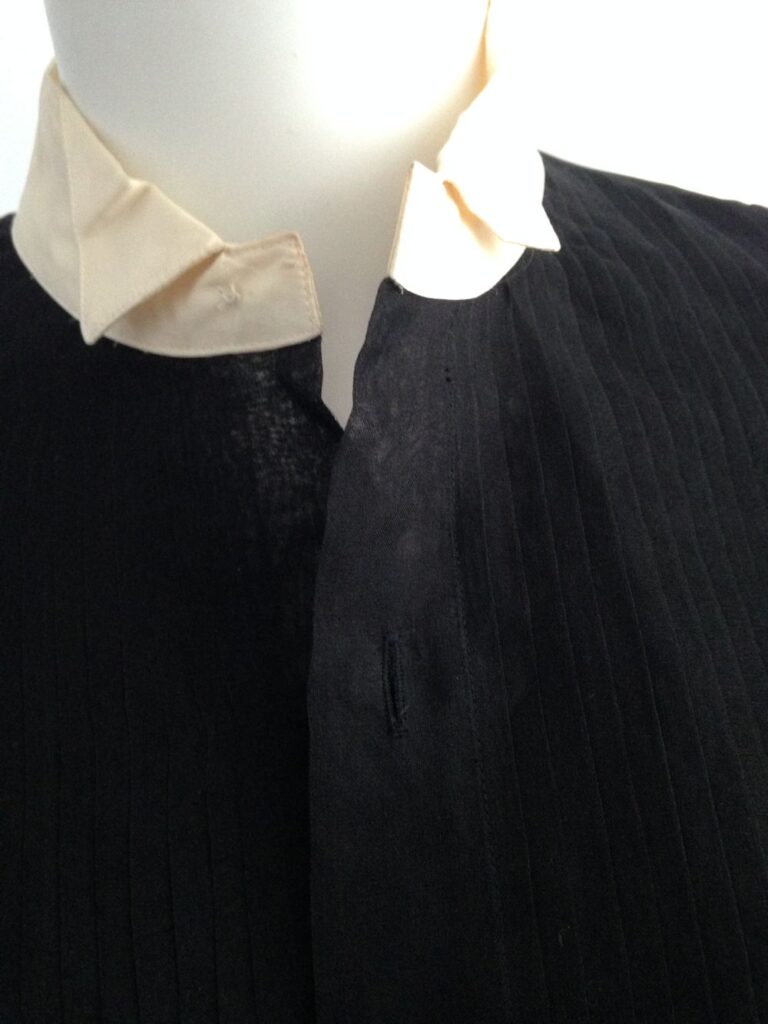 Vintage Black Silk Sheer Tuxedo Blouse 4 Black Tuxedo collar close up