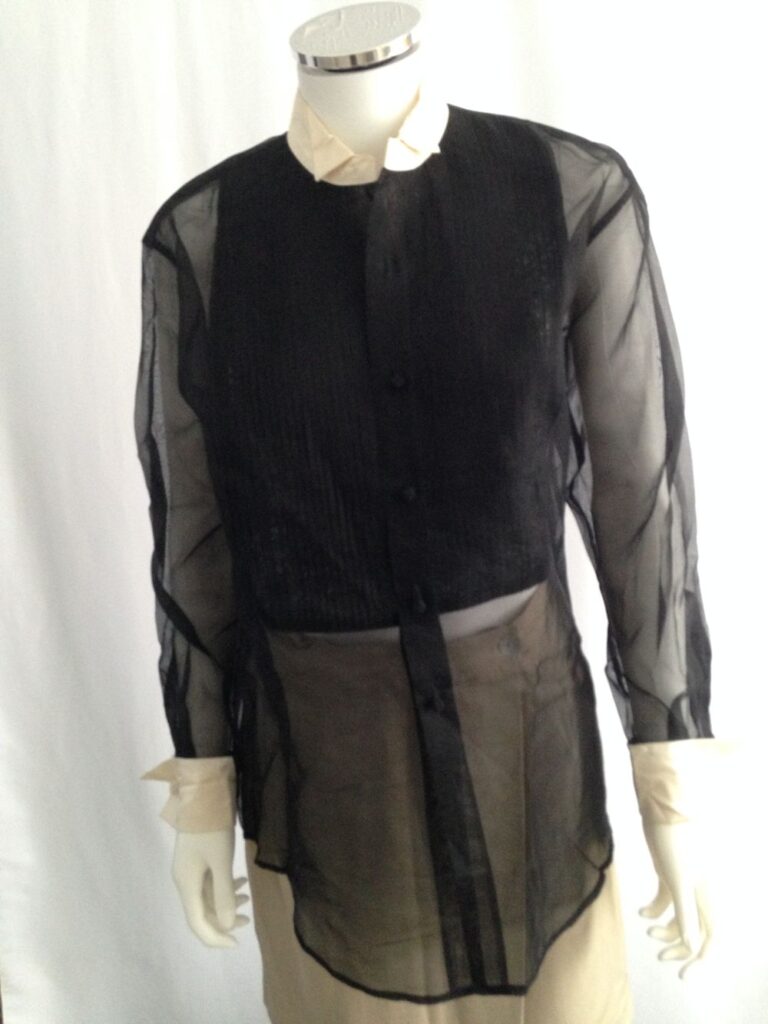 Vintage Black Silk Sheer Tuxedo Blouse 1 Black Tuxedo Blouse front