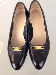 Ferragamo navy cap toe loafers