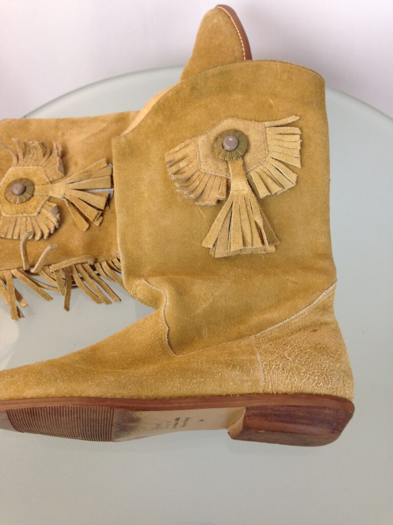 Tan Suede Fringe Boots side view