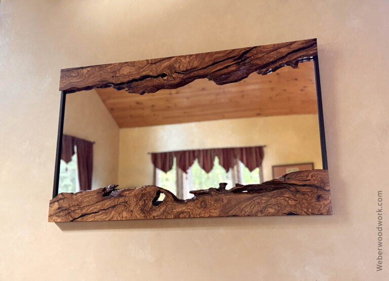 live edge mirror, olive wood mirror