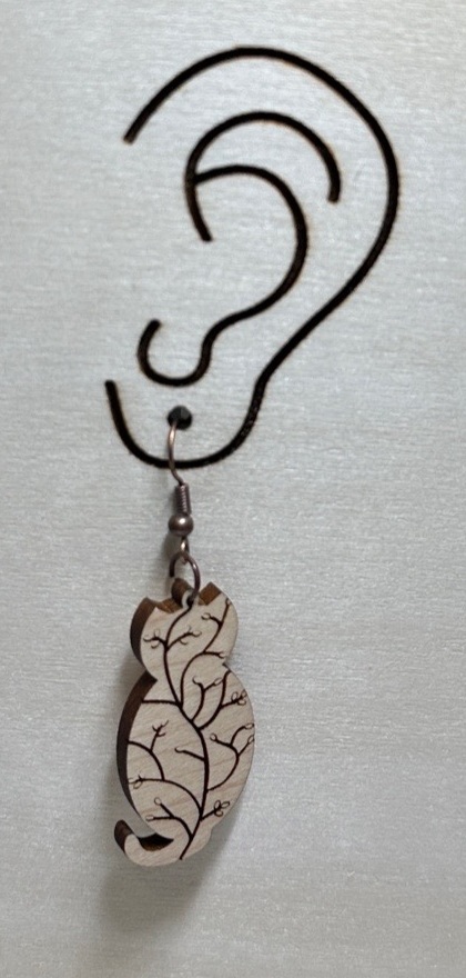 Kitty Willows Wood Earrings: Lightweight Laser Cut Dangles 4 Kitty Willows Wood Dangle Earrings 2